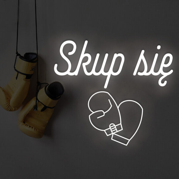 Biały neon LED Skup się z konturem rękawic bokserskich dekoracja ścienna