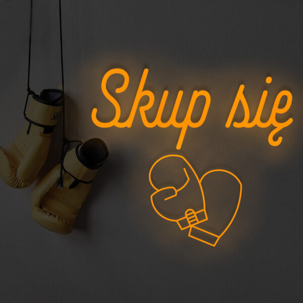 Pomarańczowy neon Skup się z ikoną rękawic bokserskich ozdoba świetlna