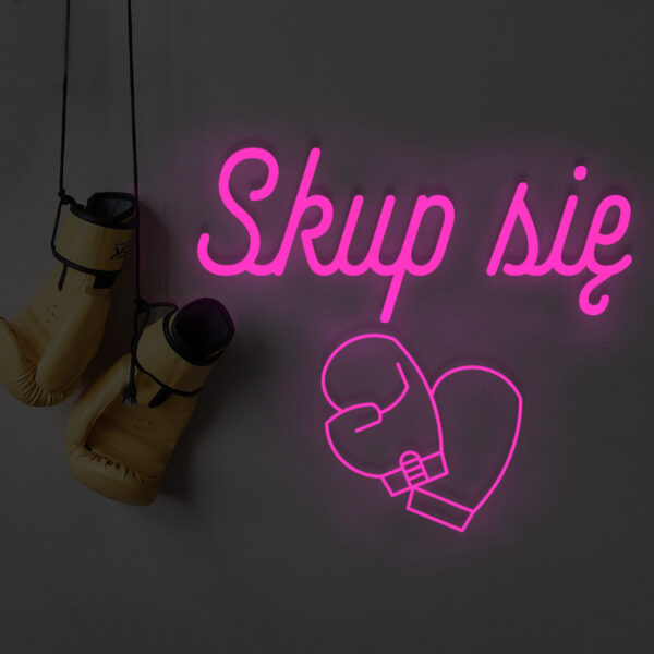 Różowy neon LED Skup się z konturem rękawic bokserskich dekoracja wnętrza