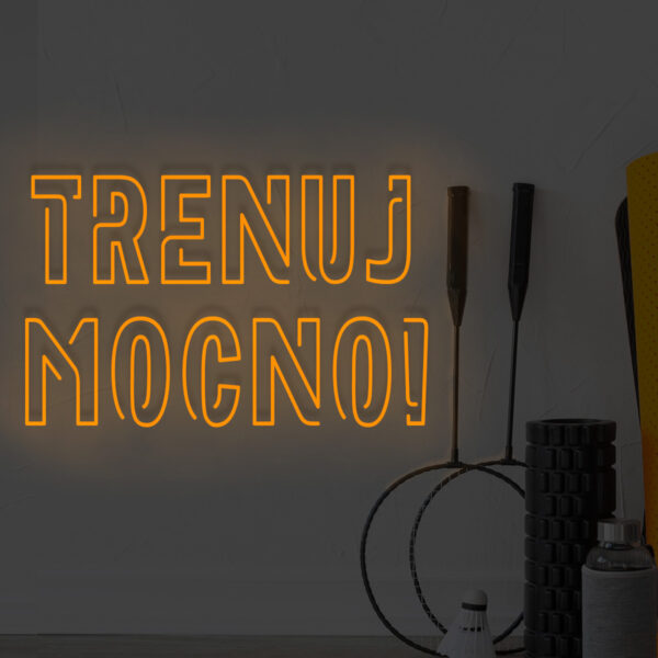 Pomarańczowy neon Trenuj mocno! ozdoba świetlna do domowej siłowni