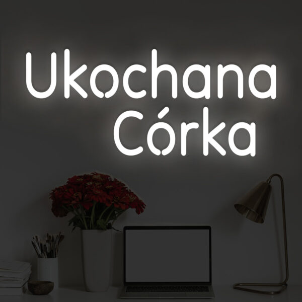 Biały neon LED napis Ukochana Córka – elegancka dekoracja na ścianę