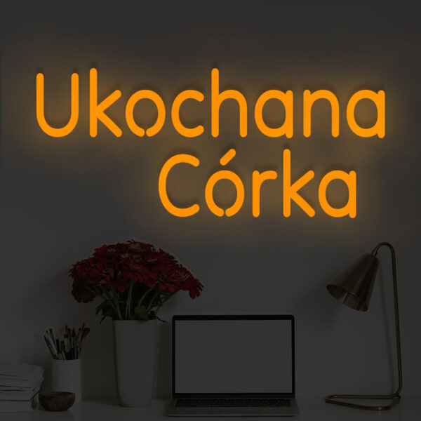 Pomarańczowy neon LED napis Ukochana Córka – ciepła ozdoba do pokoju
