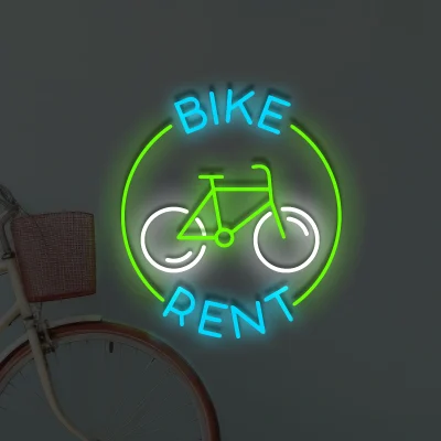 Neon logo – rower w okręgu z napisem BIKE RENT