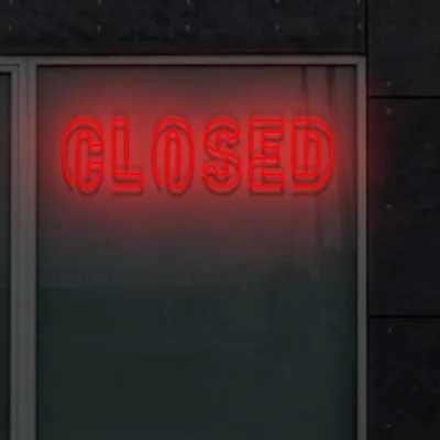 Czerwony neon Closed klasyczny napis informacyjny na drzwi