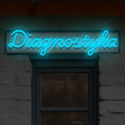Niebieski neon LED Diagnostyka podświetlany szyld medyczny