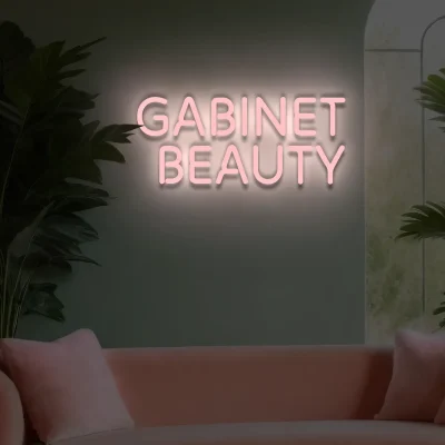 Jasnoróżowy neon LED z napisem „Gabinet Beauty” dekoracja