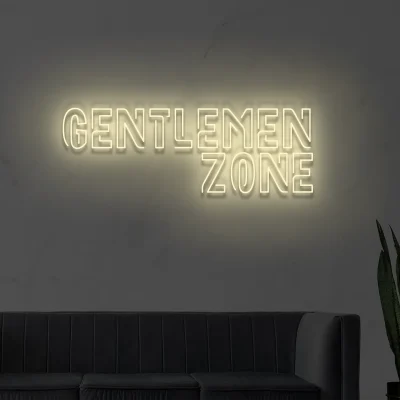 Beżowy neonowy napis Gentlemen Zone dekoracja ścienna