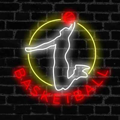 Neon LED Jordan Basketball Dunk – koszykarz i czerwony napis