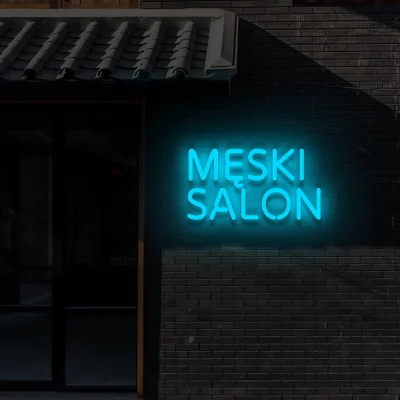 Niebieski neonowy napis Męski salon świecąca dekoracja
