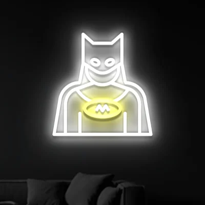 Neon Batman biały z żółtym akcentem w symbolu nietoperza
