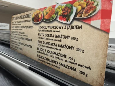 Szyld z menu restauracyjnym, pleksi z nadrukiem UV i grafiką potraw