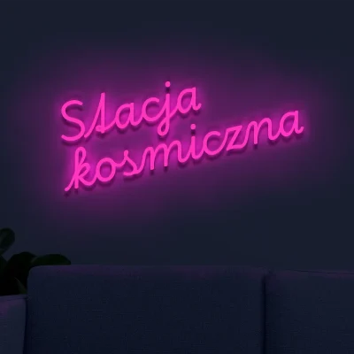 Różowy neon LED z napisem Stacja kosmiczna dekoracja wnętrza