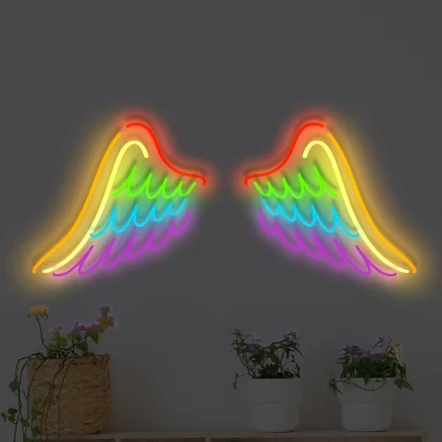 Tęczowe skrzydła neon LED na ścianę