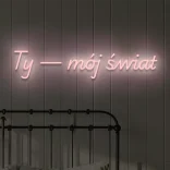 Jasnoróżowy neon LED napis Ty — mój świat delikatna dekoracja