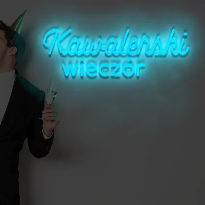 Niebieski neon LED z napisem Kawalerski wieczór świetlny napis na ścianę