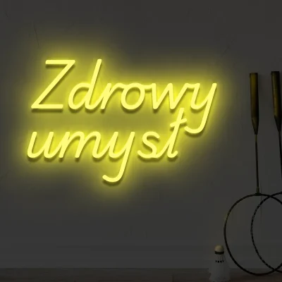 Żółty neonowy napis Zdrowy umysł dekoracja do salonu lub biura