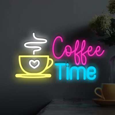 Kolorowy neon Coffee Time z motywem kawy