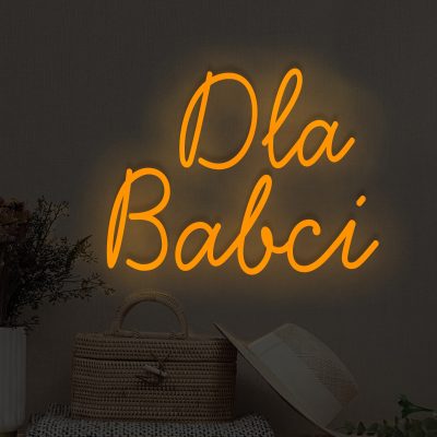 Pomarańczowy neon LED napis Dla Babci – ciepła ozdoba do domu