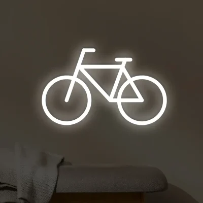 Biały kontur roweru podświetlany led pasujący do pokoju młodzieżowego